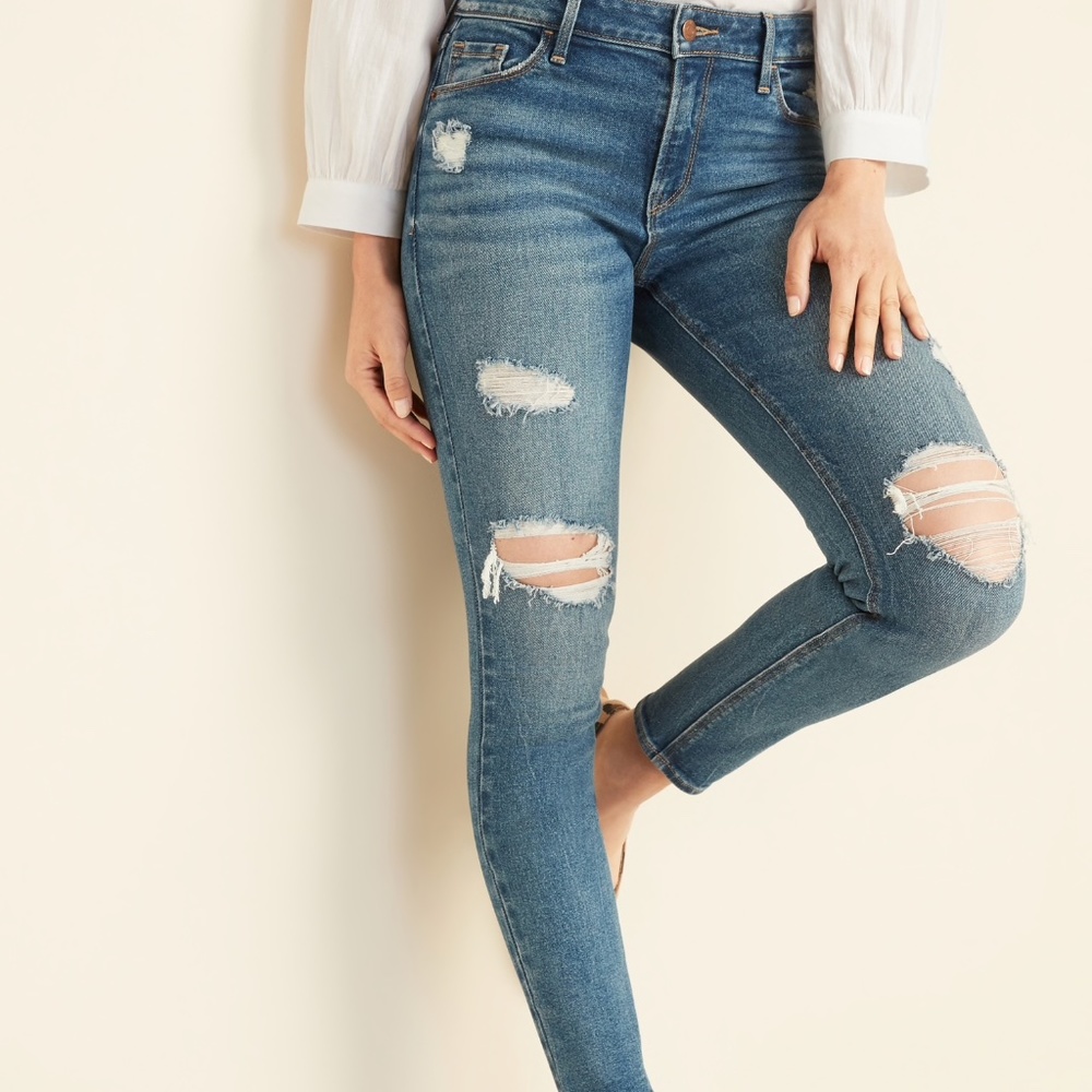 Mid-Rise Distressed  Super Skinny Jeans for women